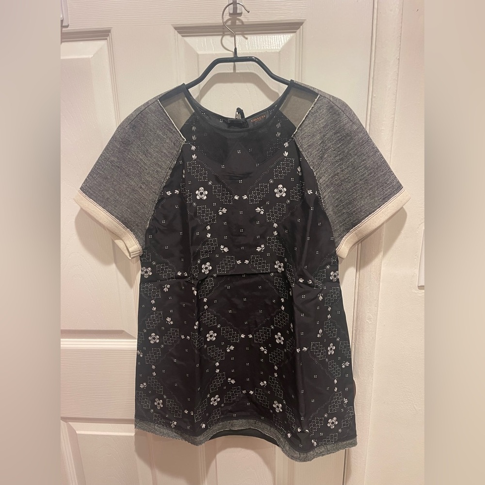 Coach Black and Gray Floral Blouse
